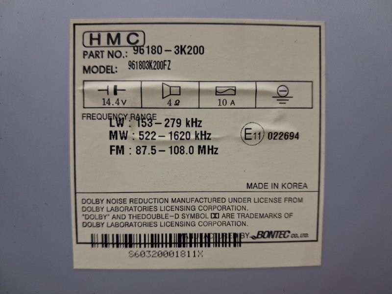 Магнитофон Sonata 2004-2010 NF 2.4 бензин G4KC Магнитофон Sonata 2004-2010 NF 2.4 бензин G4KC